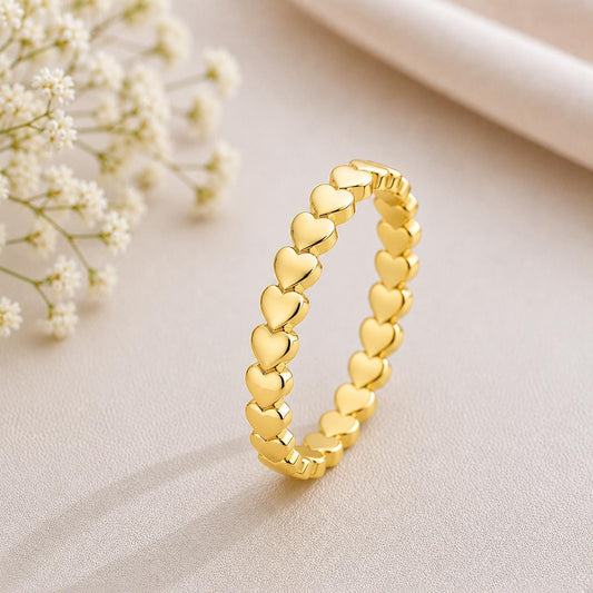 925 Sterling Silver Heart Eternity Ring, Minimalist Stackable Love Band