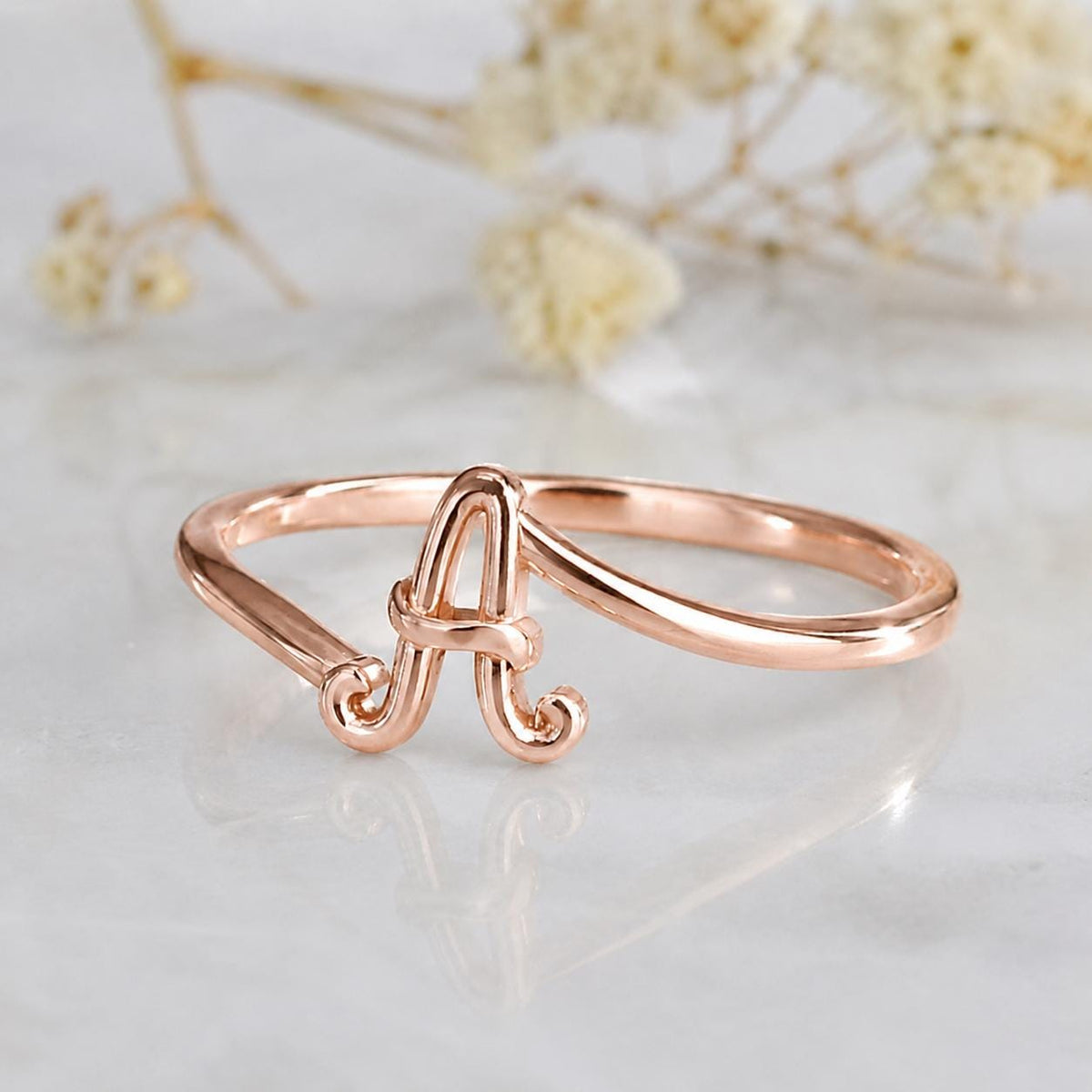 Sterling Silver Initial A Ring, Minimalist Cursive Alphabet Band, Stackable Name Jewelry