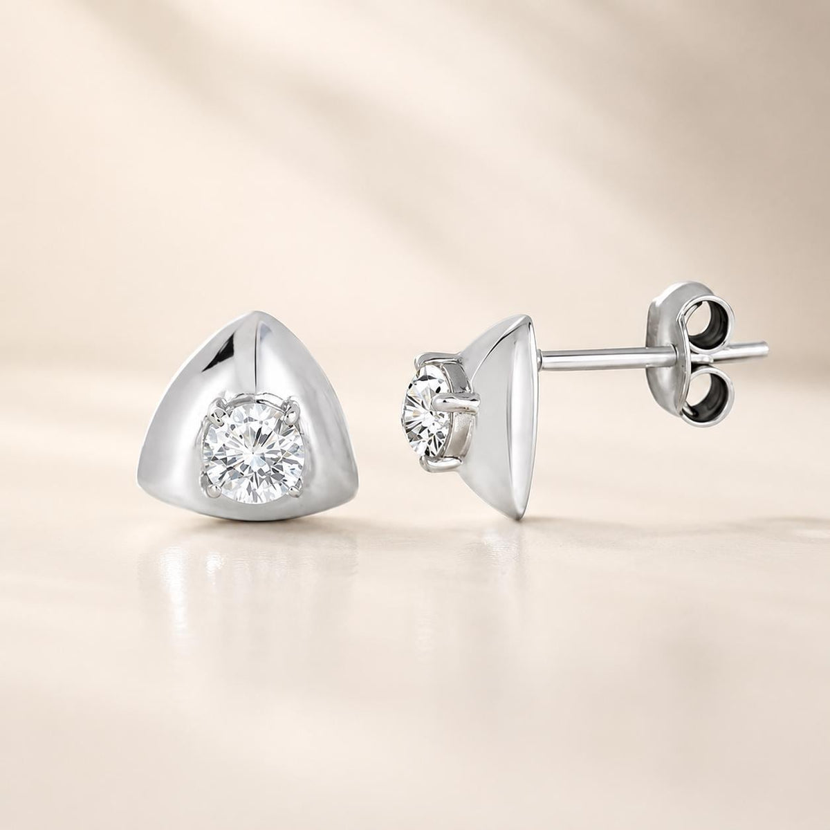 925 Sterling Silver Triangle CZ Stud Earrings, Minimalist Geometric Everyday Jewelry
