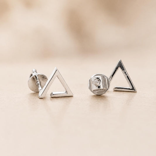 925 Sterling Silver Open Triangle Stud Earrings, Minimalist Geometric Modern Studs