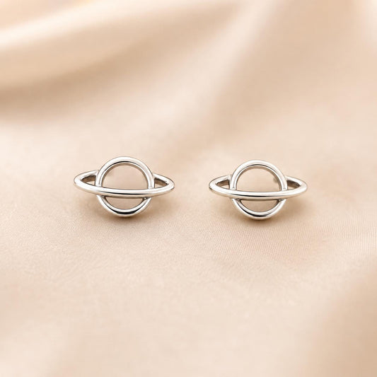 925 Sterling Silver Saturn Stud Earrings, Minimalist Celestial Planet Jewelry
