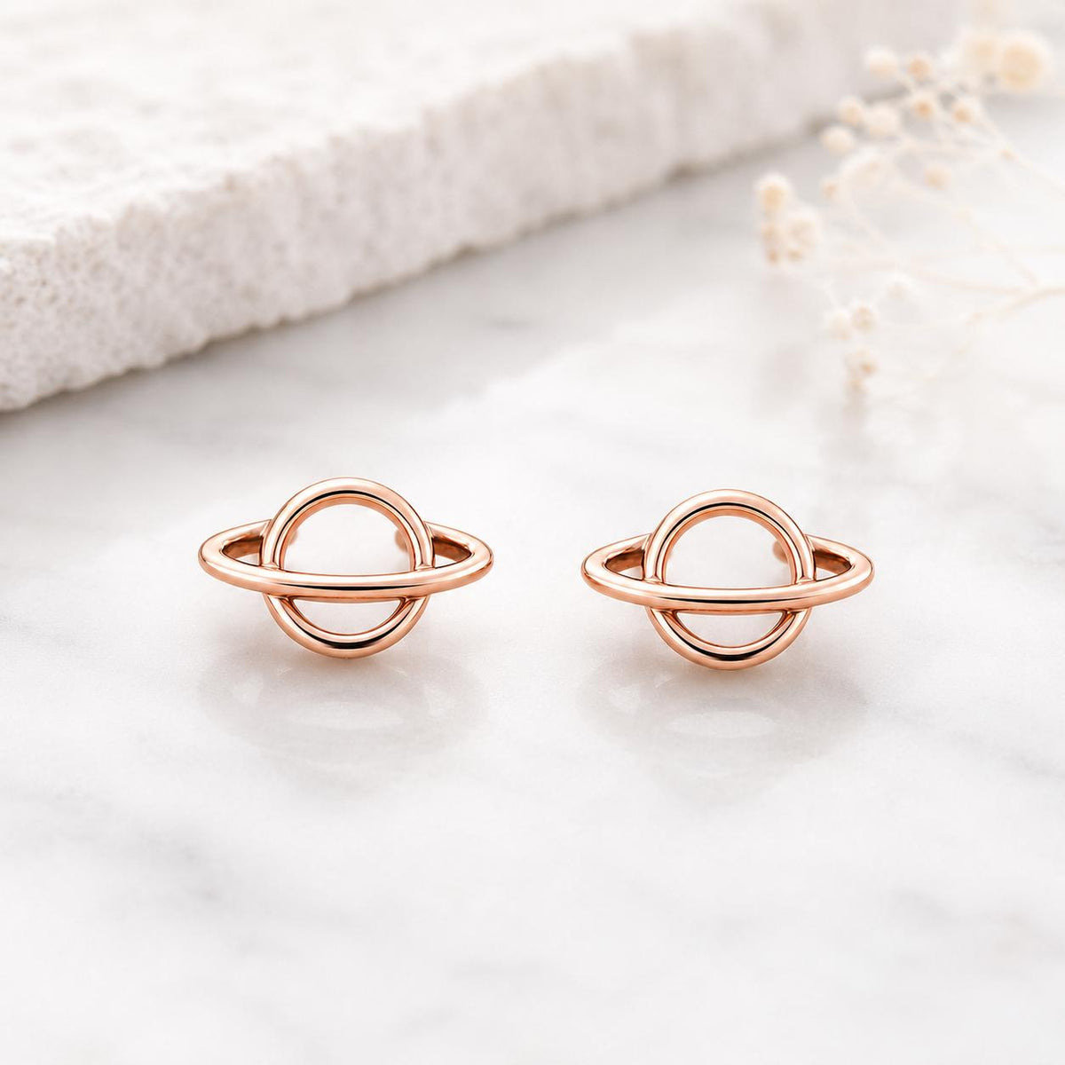 925 Sterling Silver Saturn Stud Earrings, Minimalist Celestial Planet Jewelry