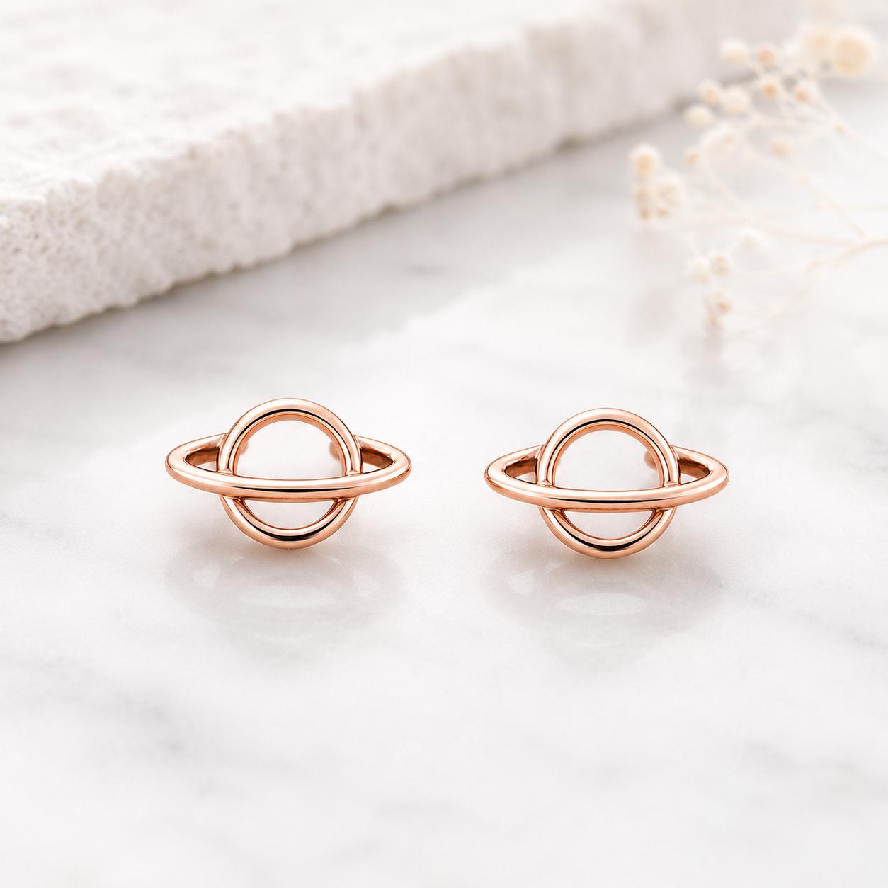 925 Sterling Silver Saturn Stud Earrings, Minimalist Celestial Planet Jewelry