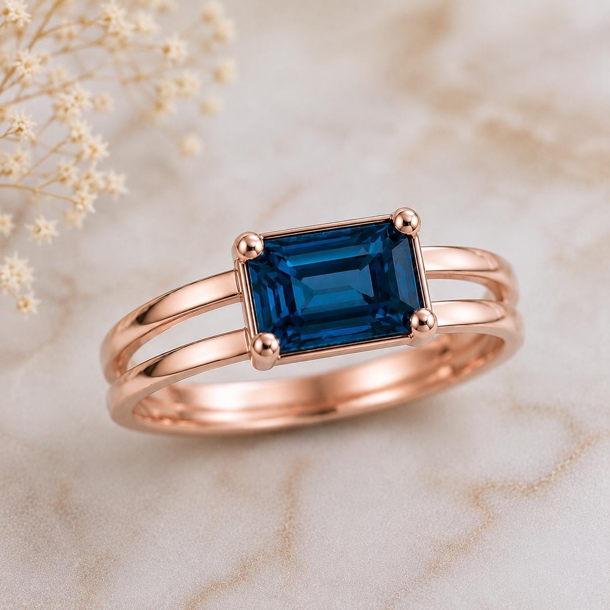 Sterling Silver London Blue Topaz Ring: Emerald Cut Gemstone