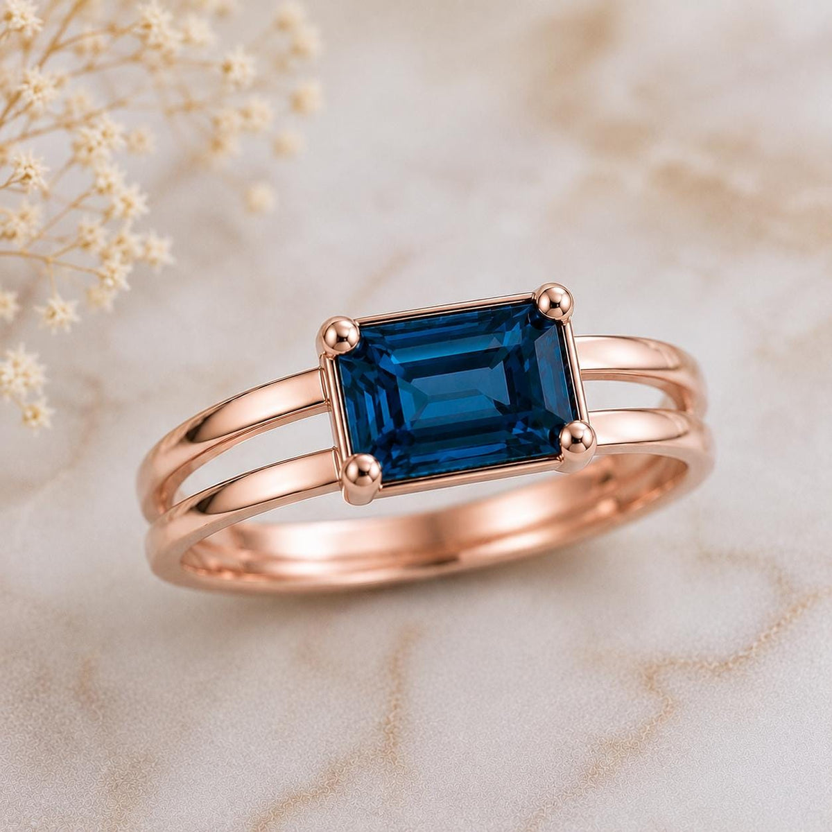 Sterling Silver London Blue Topaz Ring: Emerald Cut Gemstone