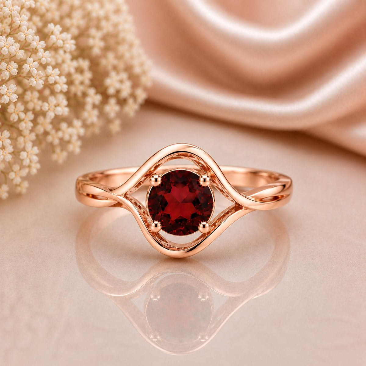 925 Sterling Silver Garnet Ring, Round Cut Red Stone, Minimalist Promise Ring