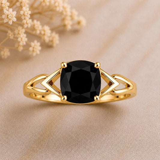 925 Sterling Silver Cushion Cut Black Onyx Geometric Ring, Minimalist Statement Gift