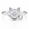 Sterling Silver Cat Ring, Round CZ, Minimalist Cat Ear Promise