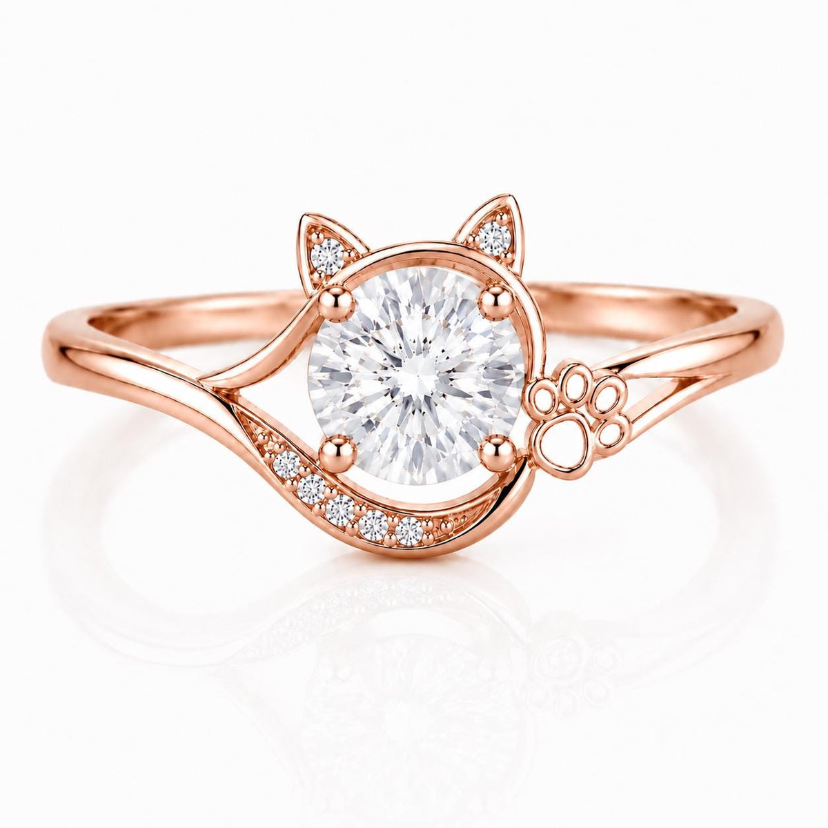 Sterling Silver Cat Paw Ring, Round CZ, Animal Lover Promise Ring