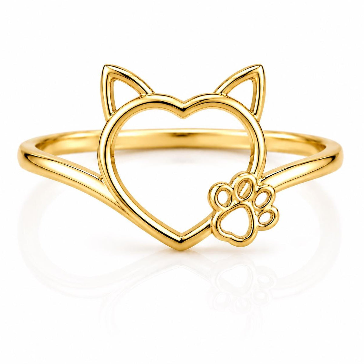 Sterling Silver Cat Heart Ring, Minimalist Paw Print Animal Lover Jewelry