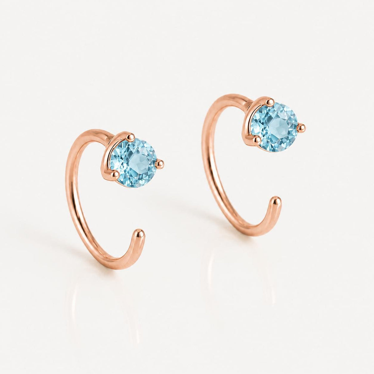 Sterling Silver Swiss Blue Topaz Open Hoop Earrings, Minimalist Round Cut Dainty Jewelry