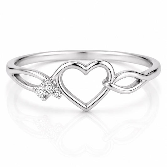 Sterling Silver Heart Ring, CZ Infinity Band, Dainty Love Promise Ring