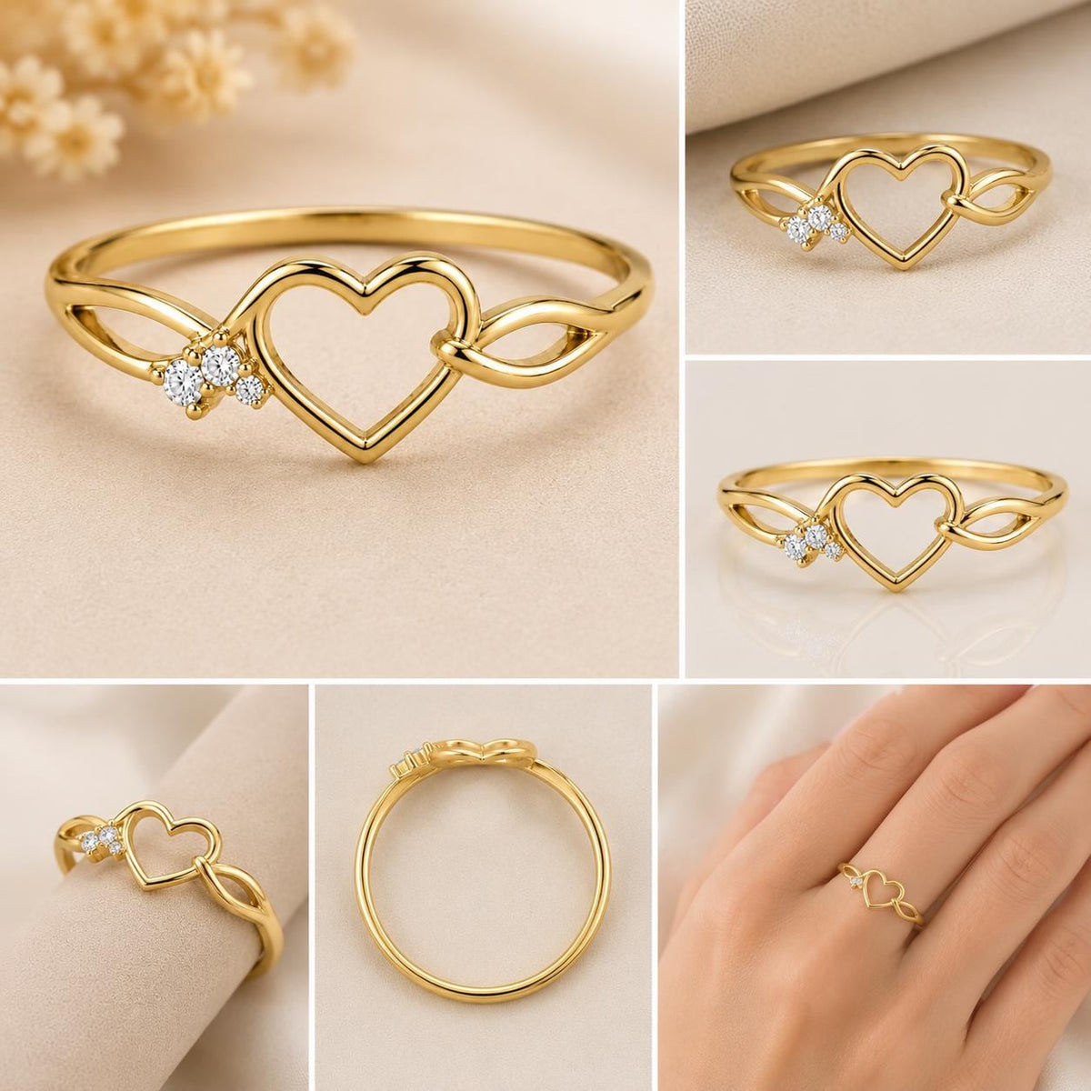 Sterling Silver Heart Ring, CZ Infinity Band, Dainty Love Promise Ring