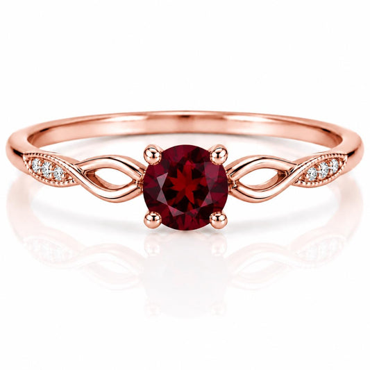 925 Sterling Silver Garnet Infinity Twist Ring, Minimalist January Birthstone