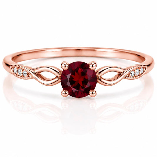 925 Sterling Silver Garnet Infinity Twist Ring, Minimalist January Birthstone