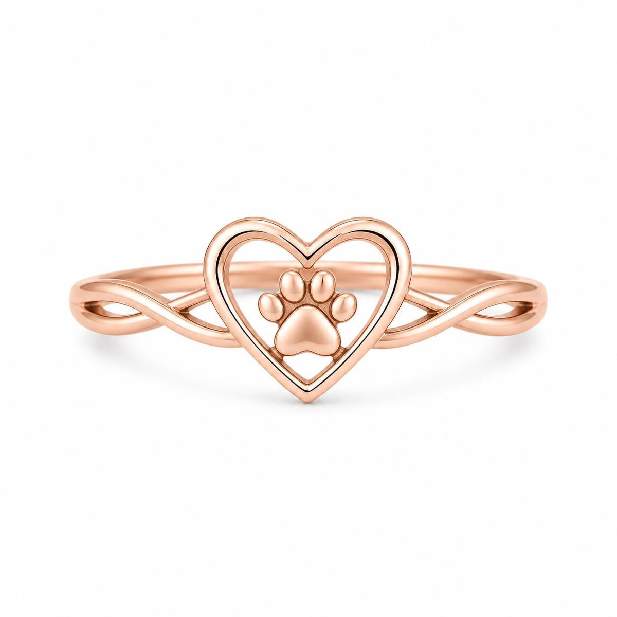Sterling Silver Paw Print Heart Ring, Infinity Band, Pet Lover Jewelry