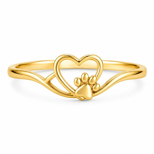 Sterling Silver Paw Heart Ring, Minimalist Pet Memorial Jewelry