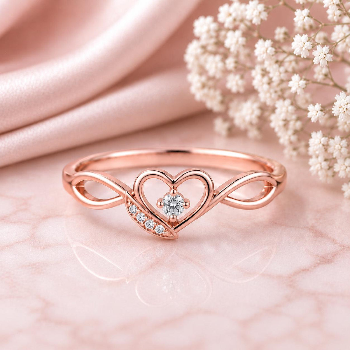 Sterling Silver Heart Ring, Infinity Band, Cubic Zirconia, Dainty Promise Ring