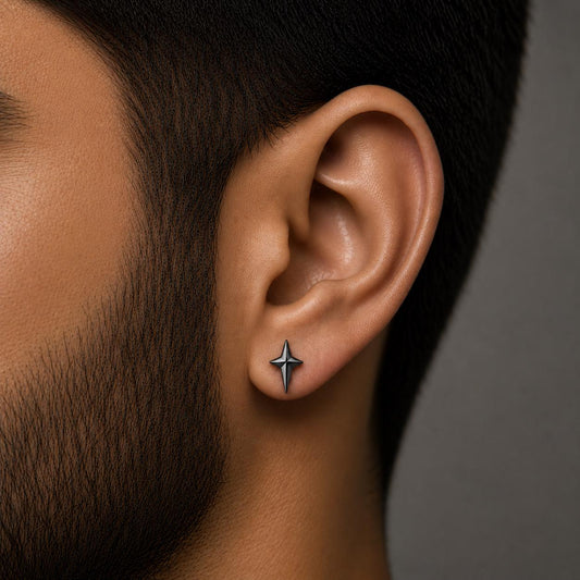 Sterling Silver North Star Stud Earring, Minimalist Geometric Unisex Earring