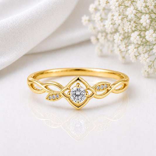 925 Sterling Silver Moissanite Leaf Ring, Nature Inspired Floral Vine Band