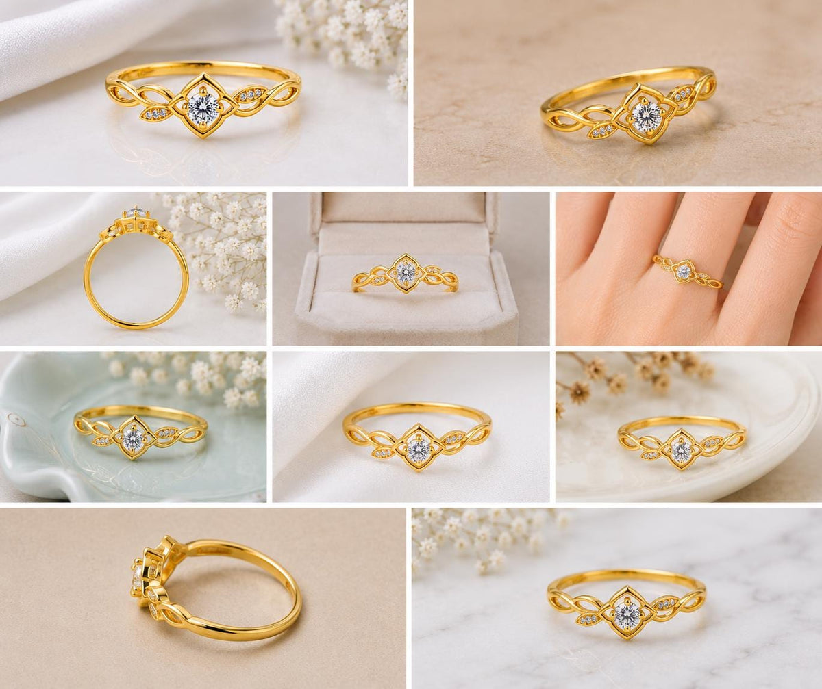 925 Sterling Silver Moissanite Leaf Ring, Nature Inspired Floral Vine Band