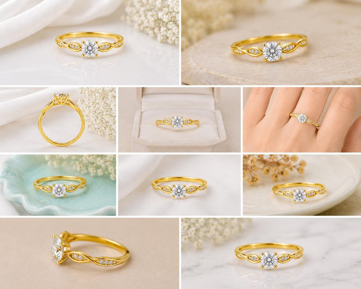 925 Sterling Silver Moissanite Engagement Ring, Round Cut Leaf Vine Nature Inspired Dainty Ring
