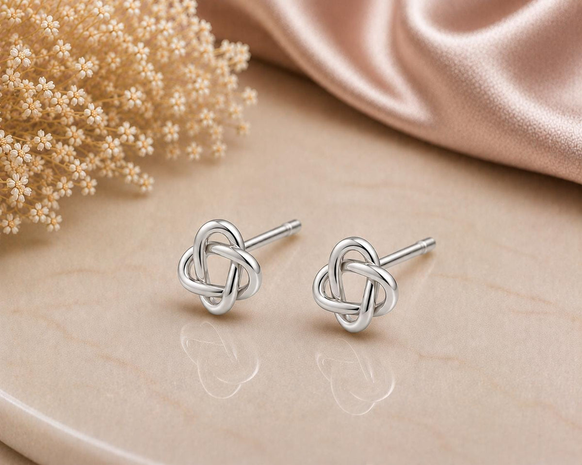 925 Sterling Silver Interlocking Knot Stud Earrings, Minimalist Love Symbol, Dainty Everyday Jewelry