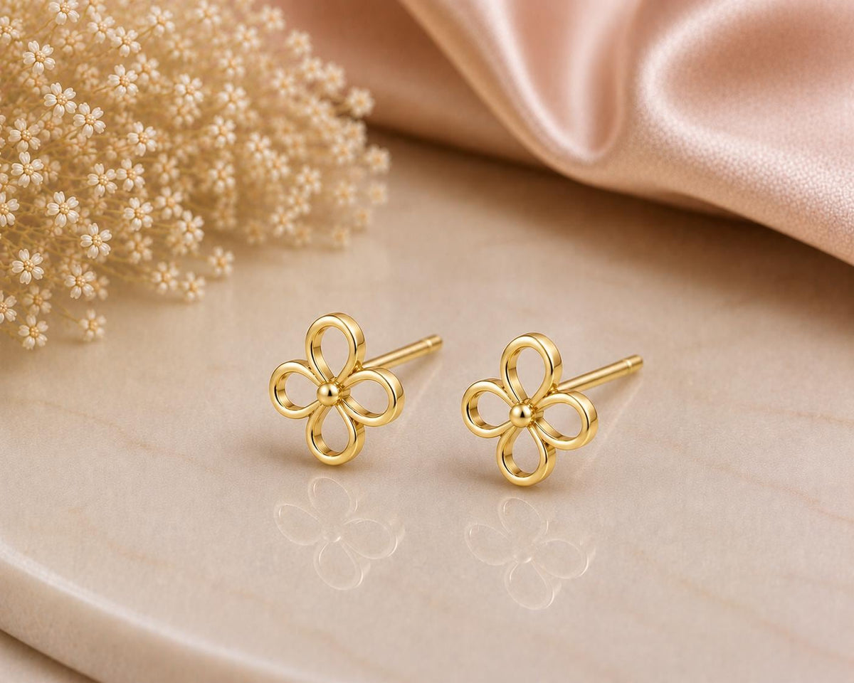 925 Sterling Silver Open Flower Stud Earrings, Minimalist Floral Everyday Jewelry