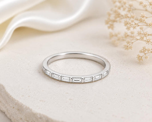 Sterling Silver Baguette CZ Ring, Minimalist Wedding Band, Stackable Anniversary Bridal Jewelry