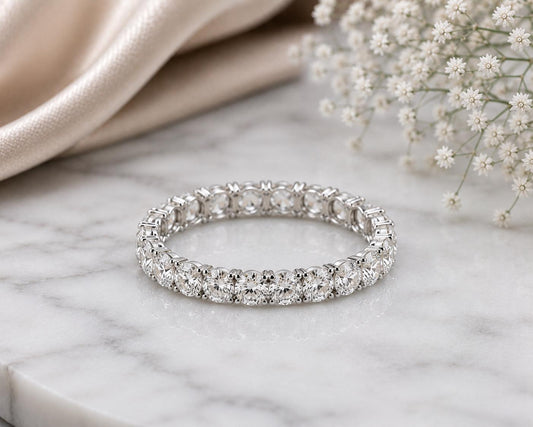925 Sterling Silver Round CZ Full Eternity Band, Stackable Anniversary Bridal Ring