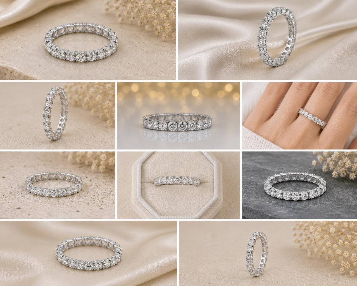 925 Sterling Silver Round CZ Full Eternity Band, Stackable Anniversary Bridal Ring