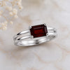 Sterling Silver Emerald Cut Garnet Ring, Minimalist Red Gemstone, January Birthstone Gift