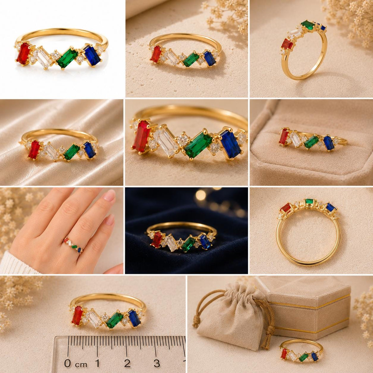 Personalized Family Birthstone Ring, Sterling Silver Baguette CZ, Modern Minimalist Jewelry