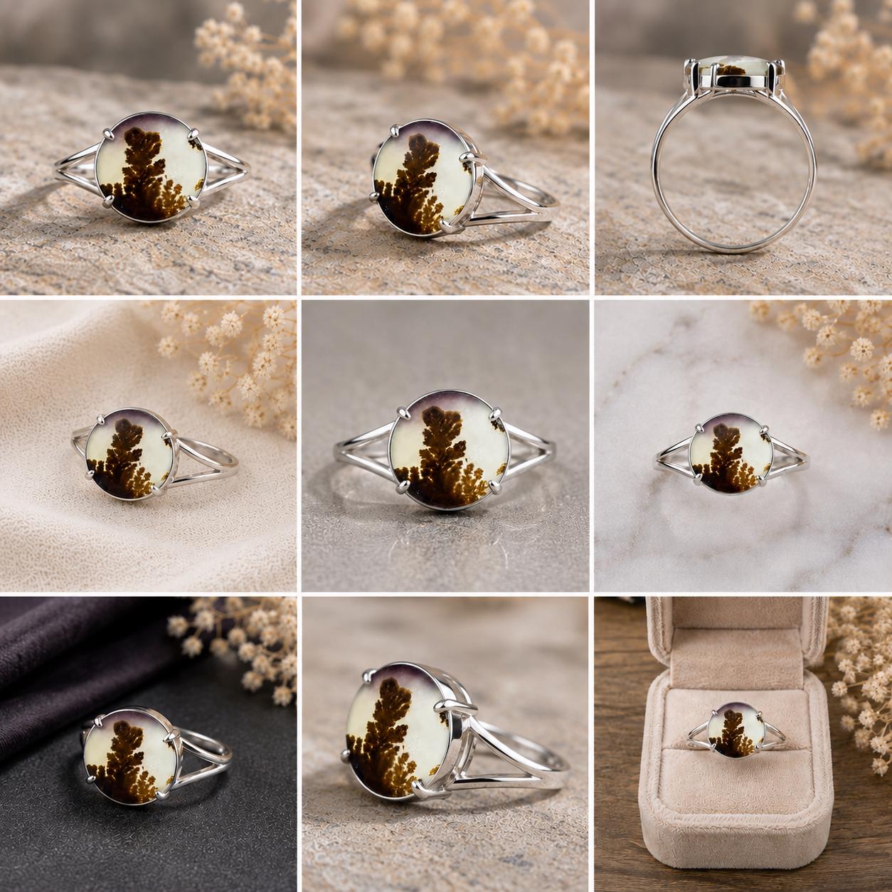 Shazar Dendrite Agate Statement Ring, Sterling Silver Nature Jewelry
