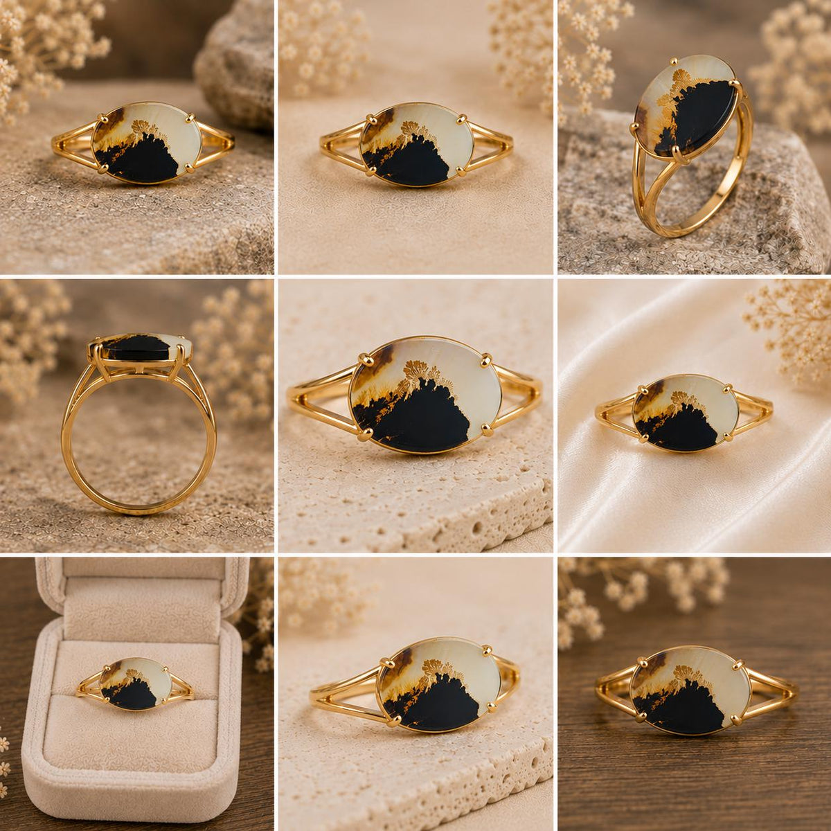 Shazar Dendrite Agate Ring, Oval Sterling Silver Nature Statement Ring