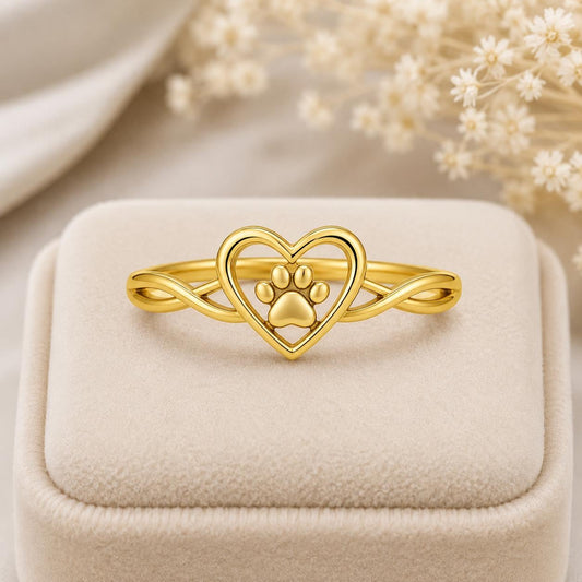 Sterling Silver Paw Print Heart Ring, Infinity Band, Pet Lover Jewelry