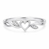 925 Sterling Silver Open Heart Ring with CZ Leaf Accents, Minimalist Promise Band