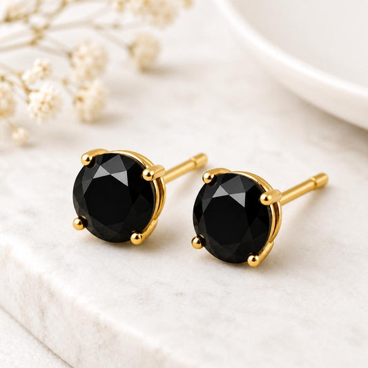 Black Onyx Stud Earrings: Minimalist Sterling Silver Solitaire