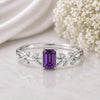 Sterling Silver Amethyst Vine Ring, Emerald Cut Nature Leaf Engagement Band