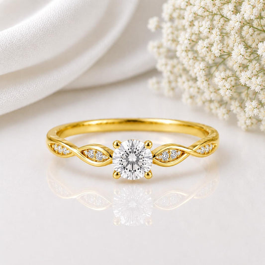 925 Sterling Silver Moissanite Engagement Ring, Round Cut Leaf Vine Nature Inspired Dainty Ring