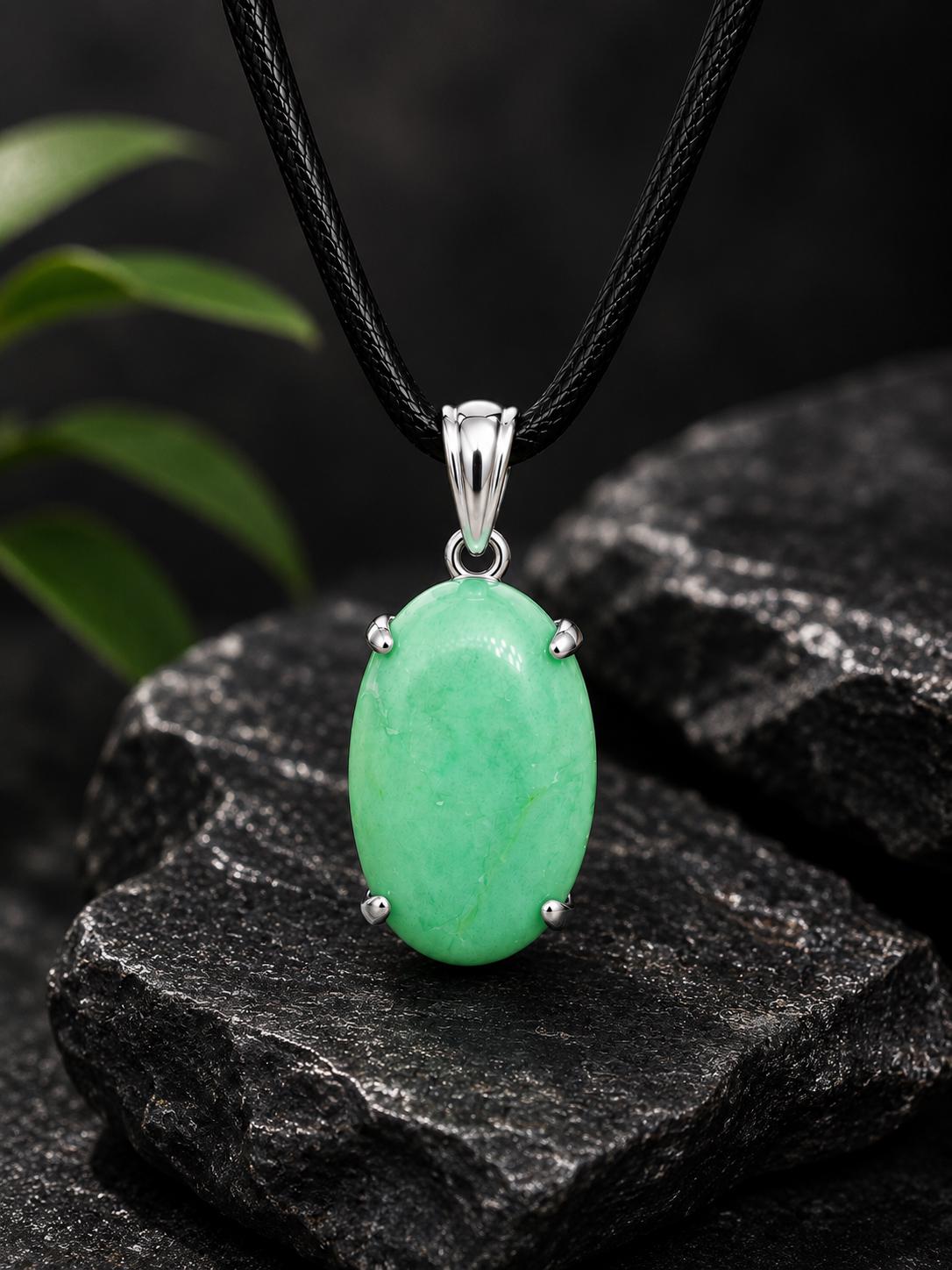 Handcrafted Oval Chrysoprase Pendant, 925 Sterling Silver, Minimalist Green Gemstone Necklace