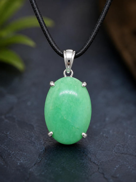 Oval Chrysoprase Pendant, 925 Sterling Silver, Natural Green Gemstone Necklace