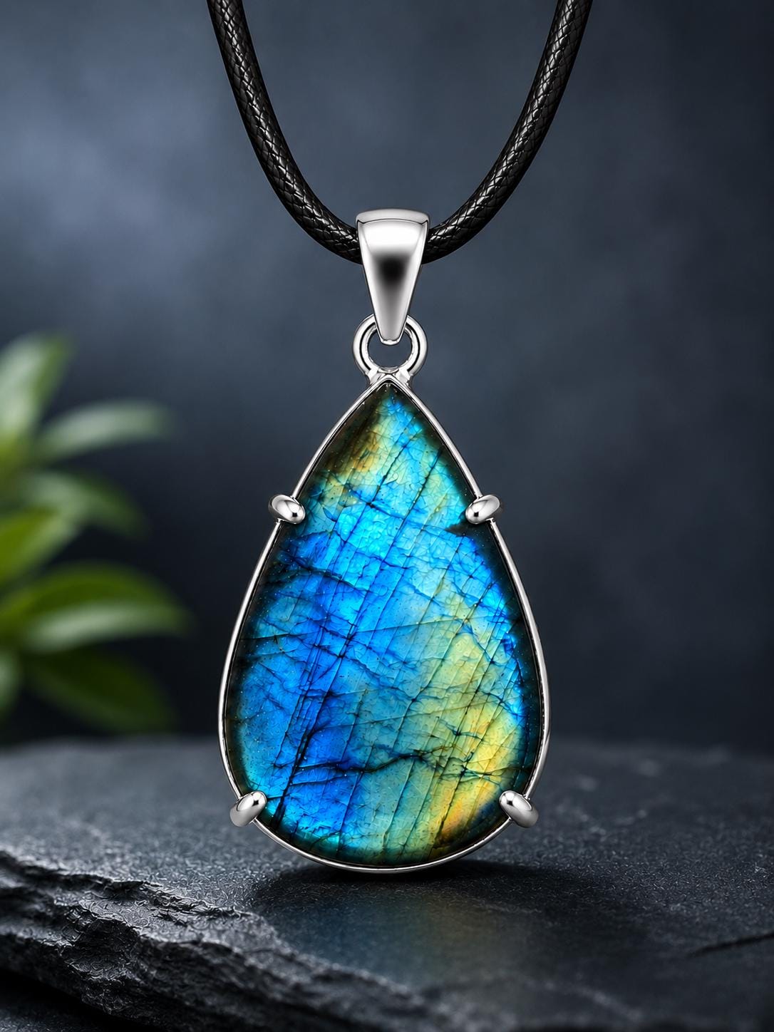 Pear Labradorite Pendant, Blue Flash Sterling Silver Necklace, Natural Gemstone Artisan Jewelry