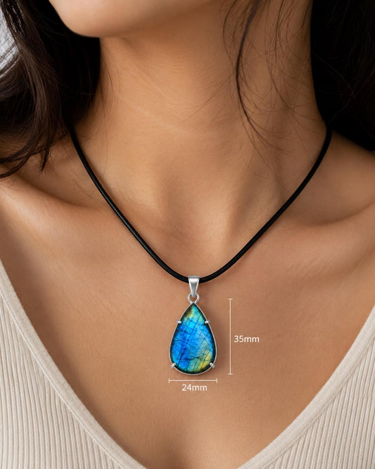 Pear Labradorite Pendant, Blue Flash Sterling Silver Necklace, Natural Gemstone Artisan Jewelry