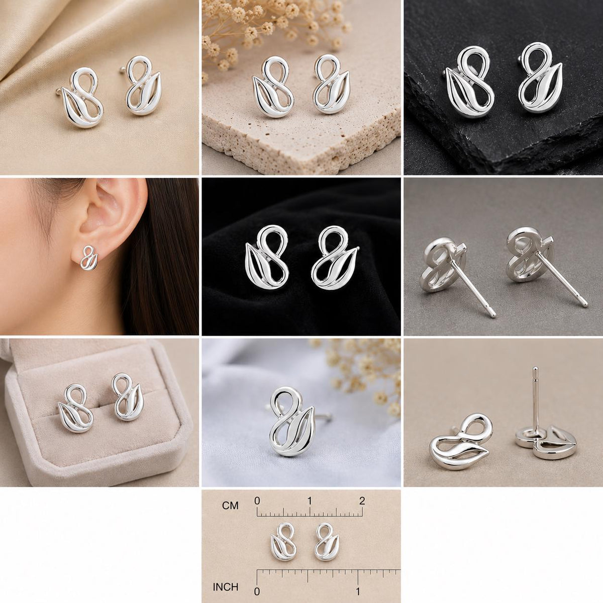 925 Sterling Silver Infinity Knot Stud Earrings, Minimalist Modern Design