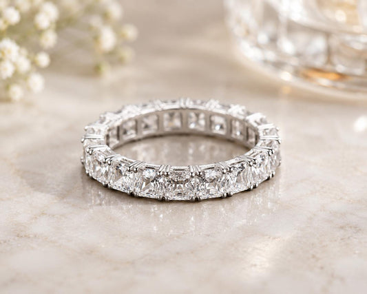 925 Sterling Silver Princess Cut CZ Eternity Ring, Stackable Bridal Band