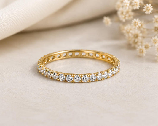 925 Sterling Silver CZ Eternity Ring, Round Cut Band, Stackable Wedding Anniversary Bridal Jewelry
