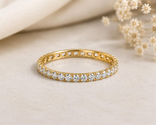 925 Sterling Silver CZ Eternity Ring, Round Cut Band, Stackable Wedding Anniversary Bridal Jewelry
