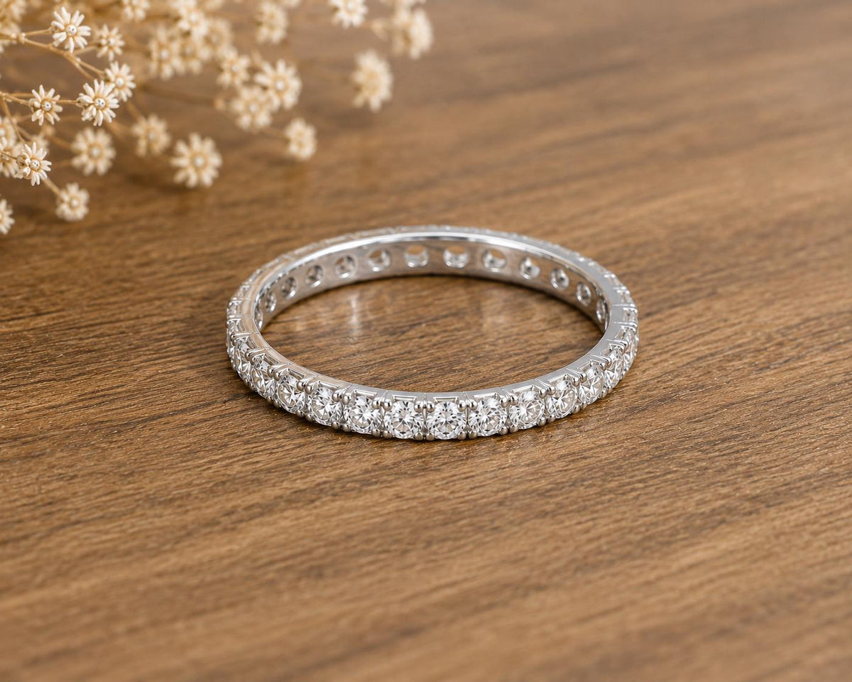 925 Sterling Silver CZ Eternity Ring, Round Cut Band, Stackable Wedding Anniversary Bridal Jewelry