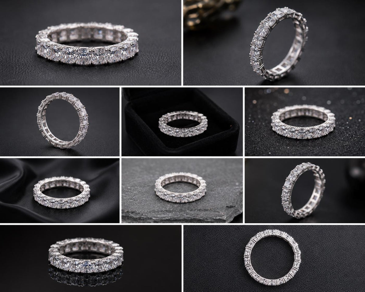 925 Sterling Silver Princess Cut CZ Eternity Ring, Stackable Bridal Band